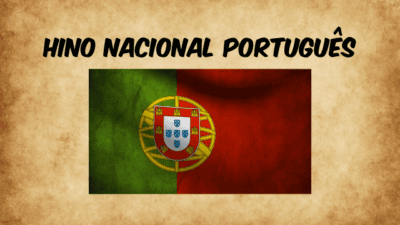 Portuguese flag with the title ‘Portuguese National Anthem’ on a light brown background