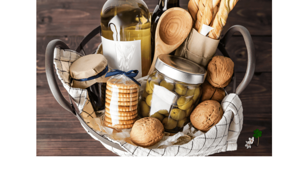 Food gift basket at Christmas time in Portugal