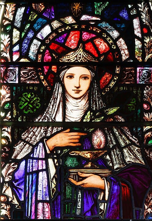 Saint Brigid of Ireland image used in a European Portuguese listening practice lesson