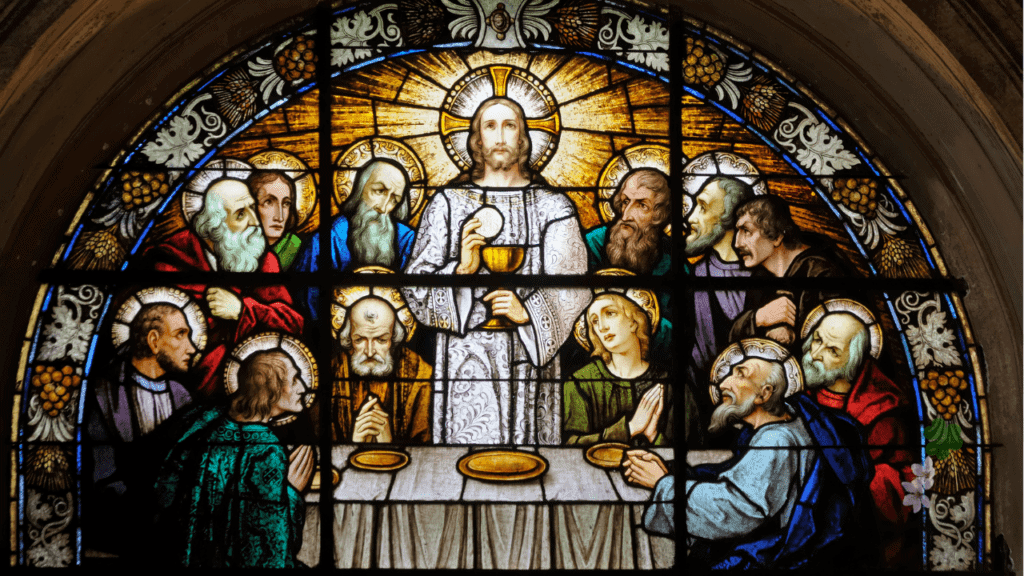 Traditional painting of the Last Supper of Jesus with the apostles