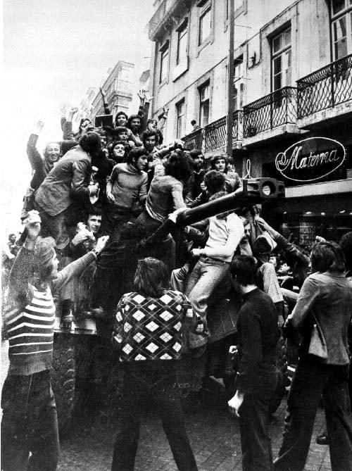 Carnations placed in soldiers’ guns during the Carnation Revolution Portugal 1974