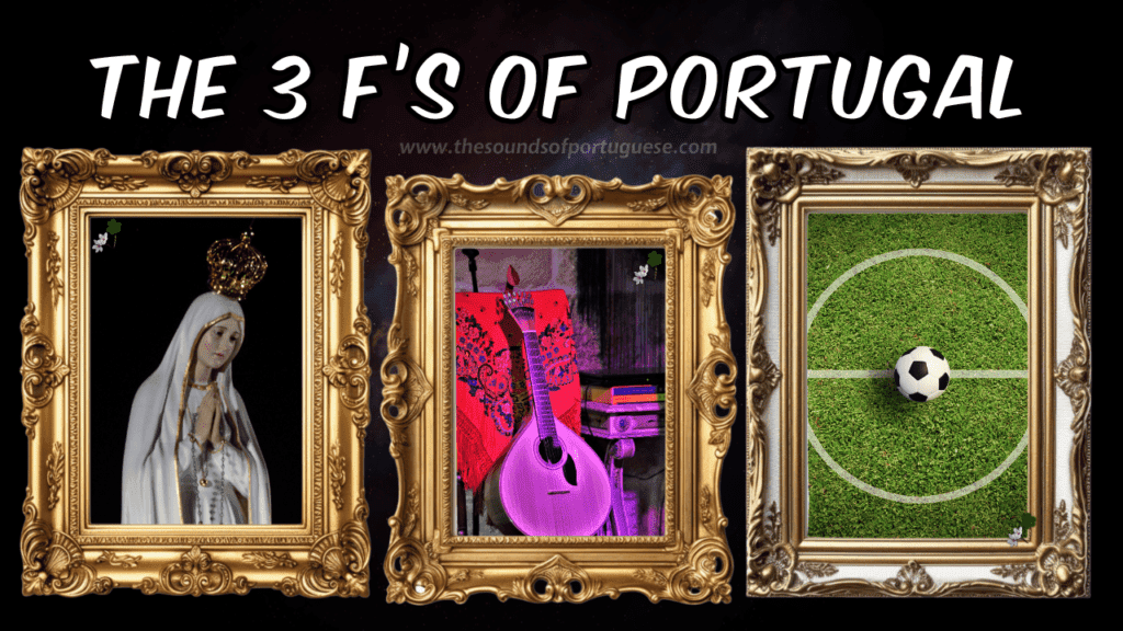 Illustration representing Fado, Fátima and Futebol in Portuguese culture