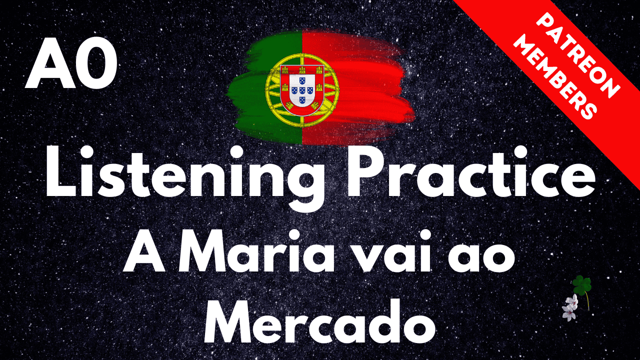 Portuguese listening practice scene with Maria at the market, focusing on Portuguese language skills.