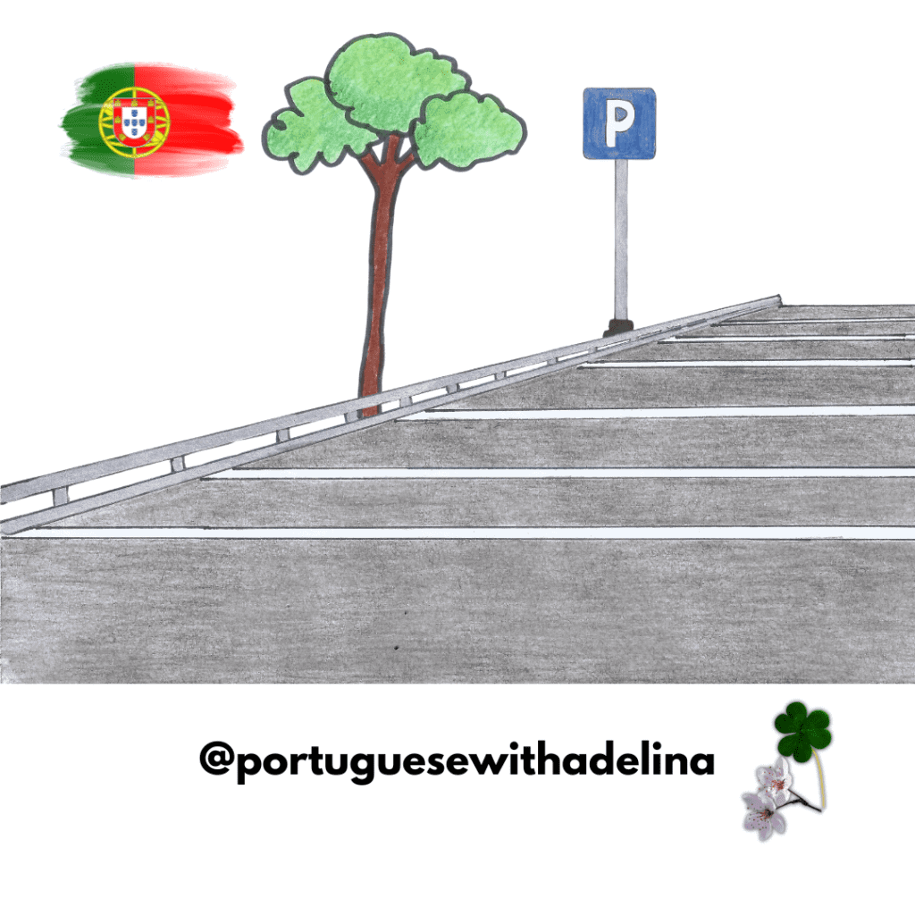 Parking lot with tree and parking sign in Portugal, focusing on Portuguese language.