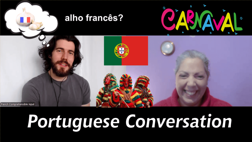 European Portuguese conversation between native speaker and learner about Carnaval and Cozido à Portuguesa, És de Braga?