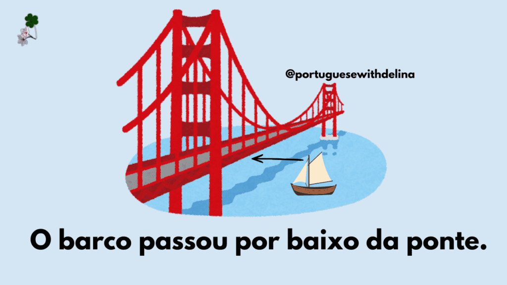 Boat passing under a bridge - illustrating “por baixo” in European Portuguese