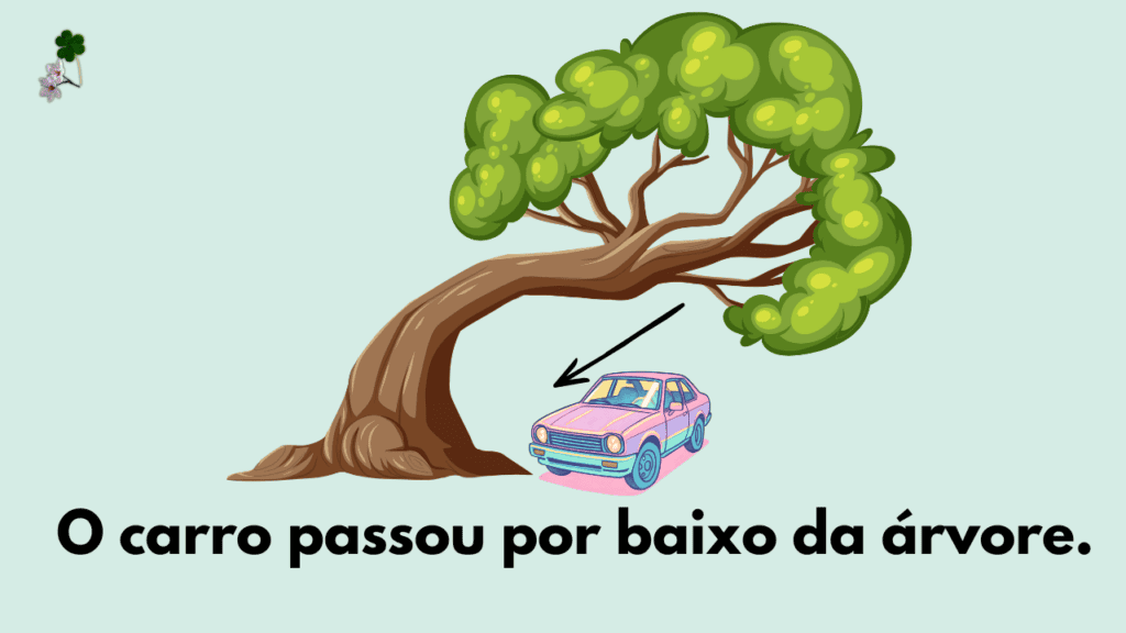 Car passing under a tree - illustrating “por baixo” in European Portuguese