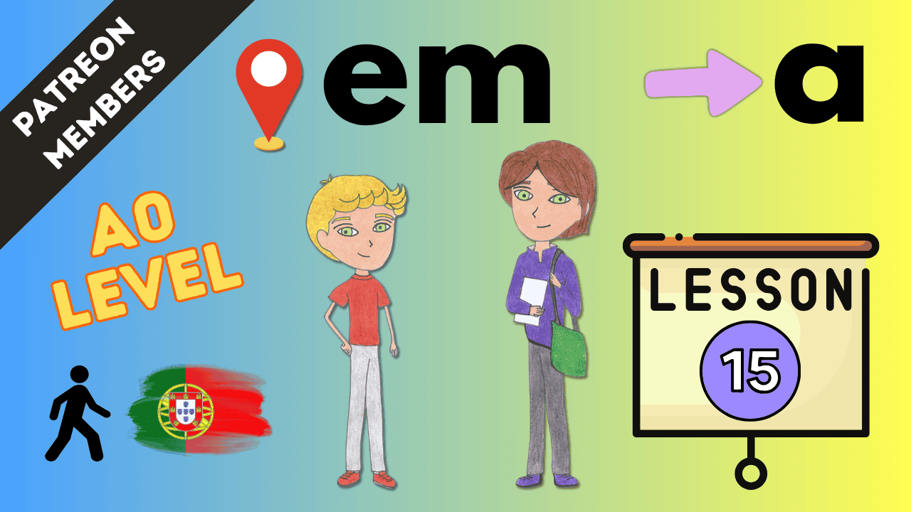 Illustration showing the difference between 'em' (inside) and 'a' (towards) in Portuguese.