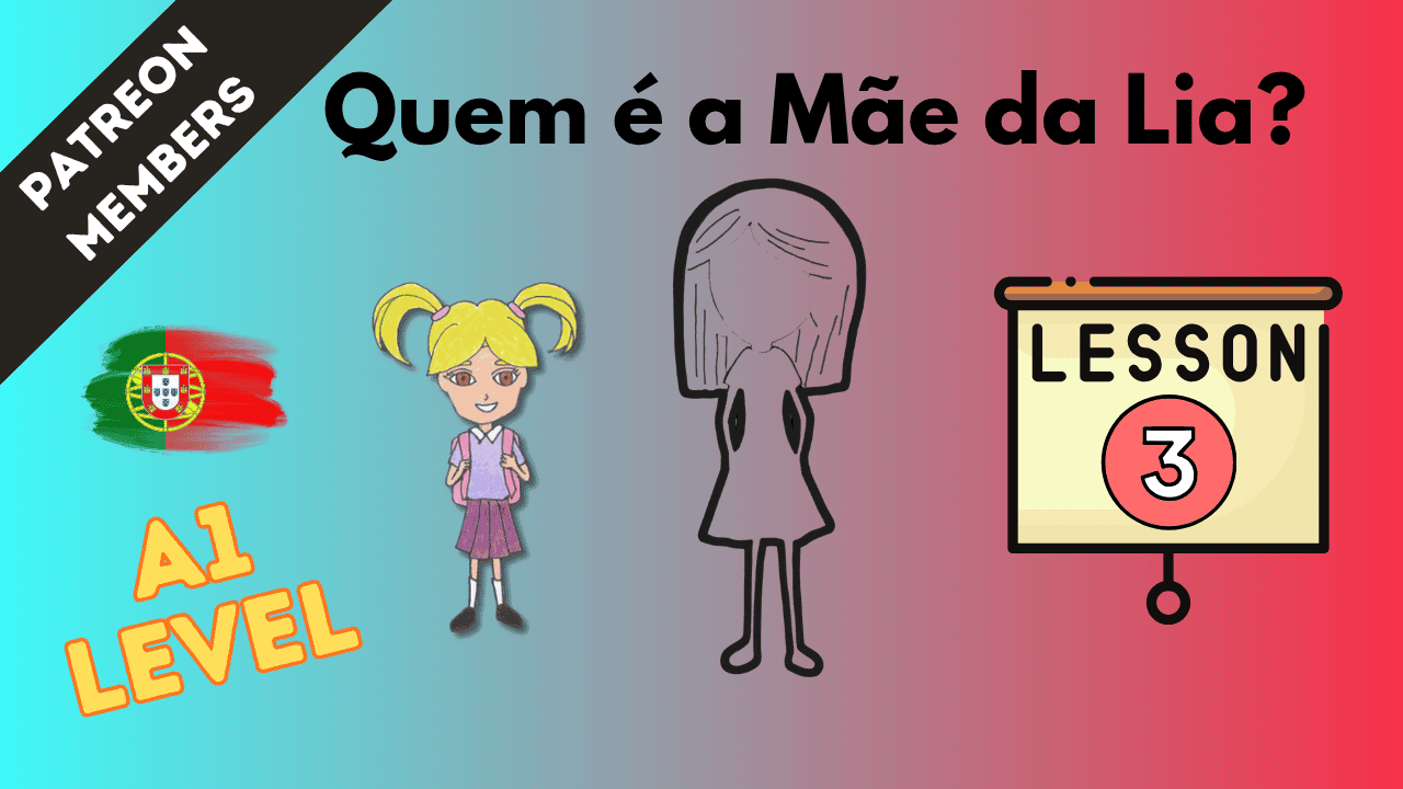 Illustration of a girl with pigtails and a silhouette of a woman, about Portuguese language lessons.