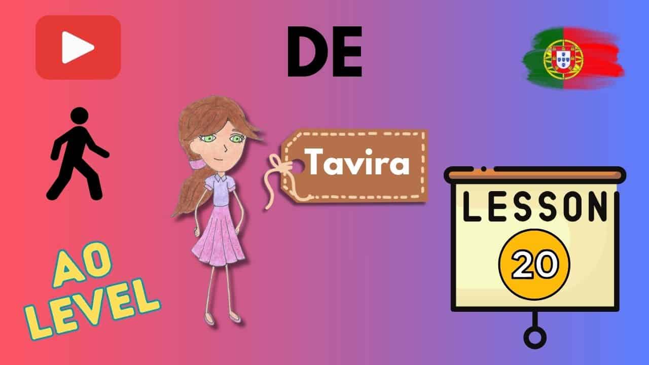 Portuguese language lesson for beginners with a cartoon girl and lesson details.