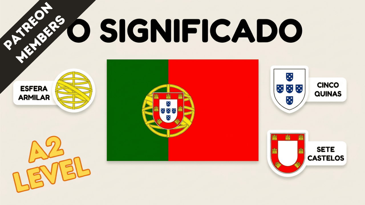 Portuguese flag with symbols of the country's history and culture.